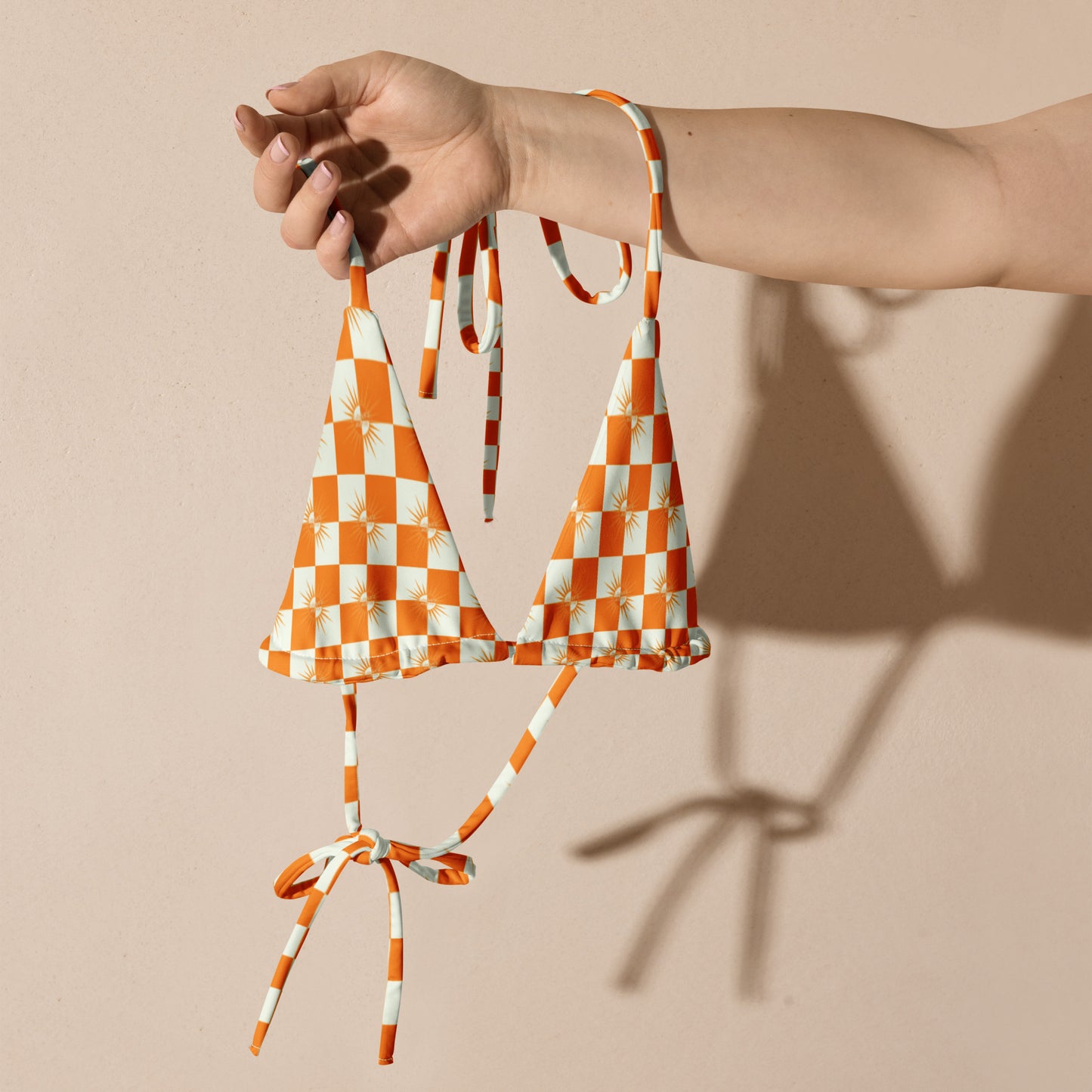 CHECKED STRING BIKINI TOP - white/orange