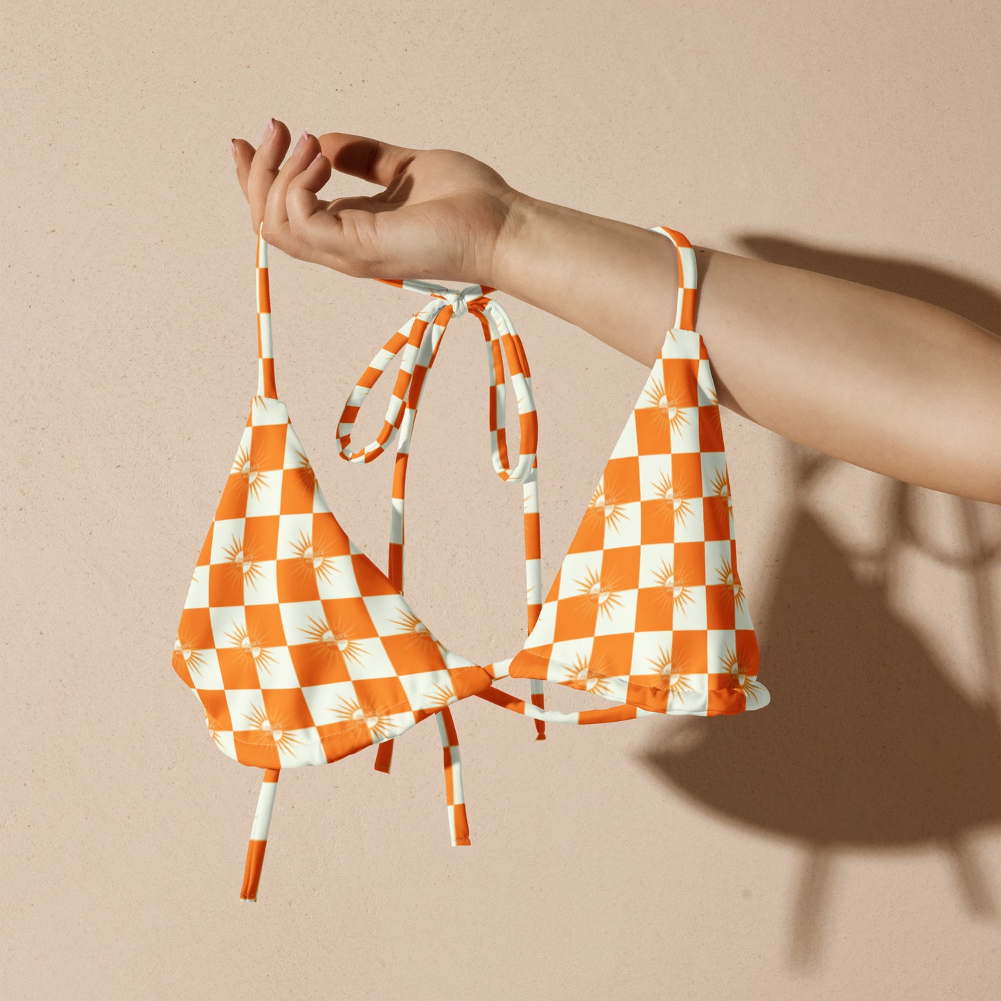 CHECKED STRING BIKINI TOP - white/orange